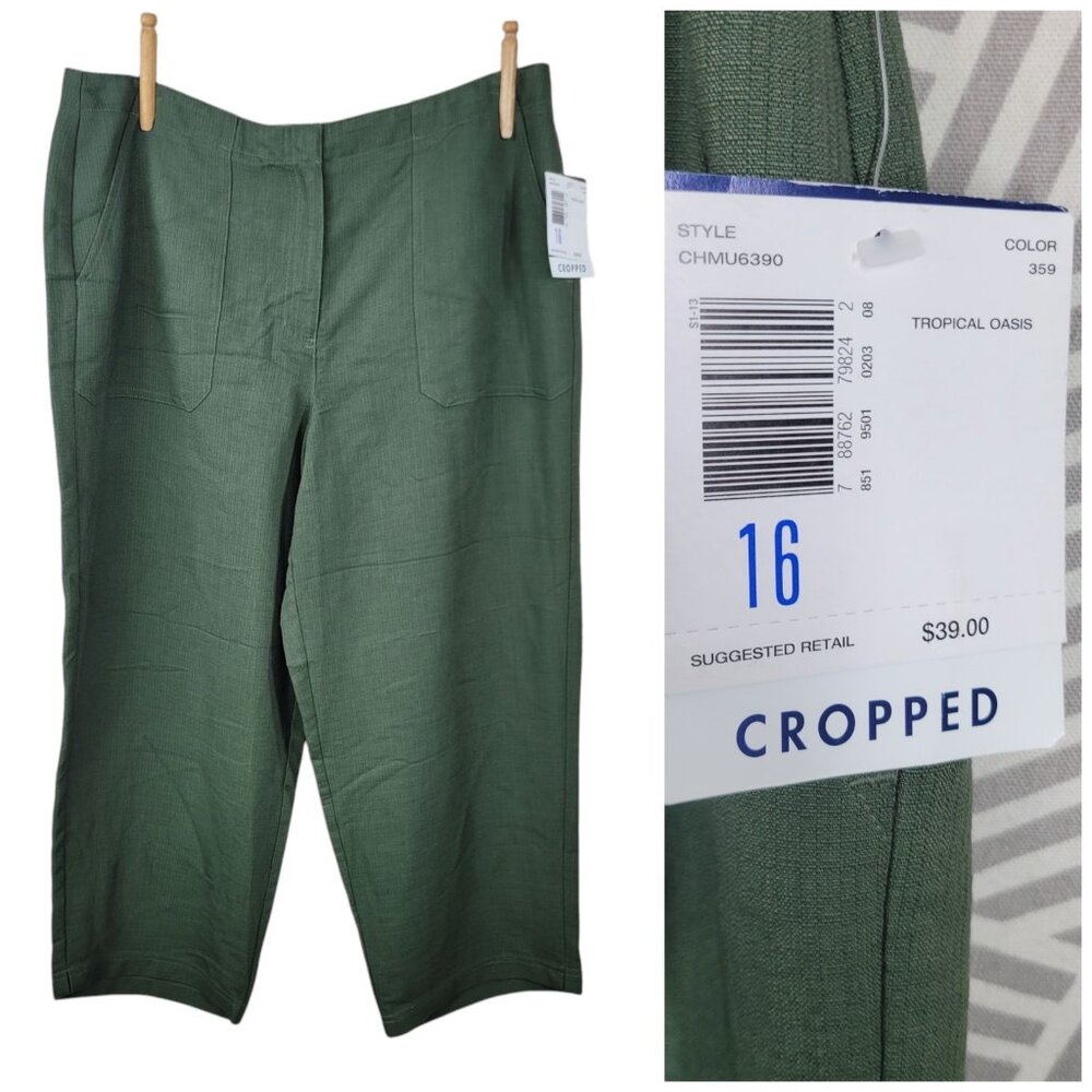 NEW Crazy Horse Crop Capri Pants 16 Casual Capris Olive Green Square Pockets